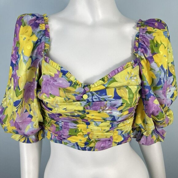For Love & Lemons Cassia Floral Puff Sleeve Crop Top Size Small Party Evening - Picture 4 of 15